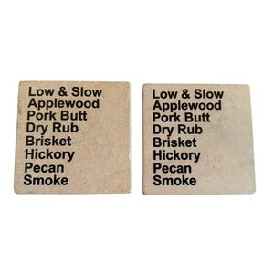 Set of 2 BBQ Marble Coasters smoked pork applewood hickory new cookout grill dad